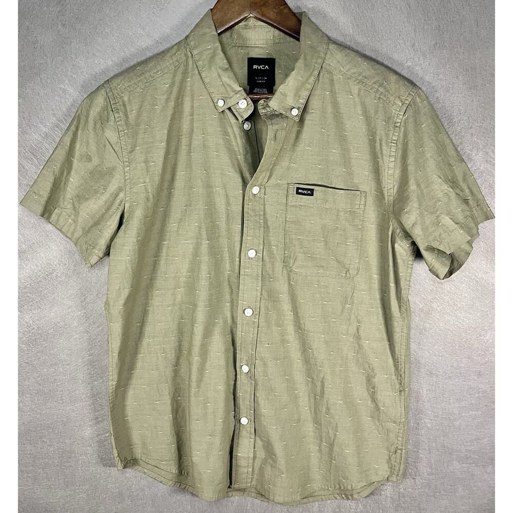 $60 RVCA That'll Do Dobby SS Button Down Shirt Dobby Army Green Size S Small
